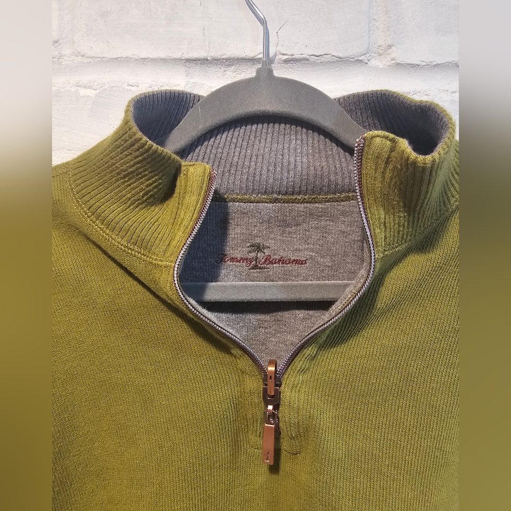 Mens Tommy Bahama REVERSIBLE Olive And Gray Zip-Up Sweater - Picture 2 of 7